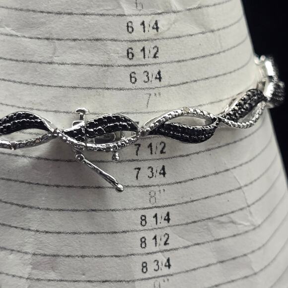 CU Black Silver Tone Diamond Chip Accent Bracelet Necklace Jewelry Set - Picture 7 of 11